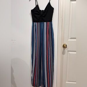 Elegant Black and Multicolor Striped Maxi jumpsuit
